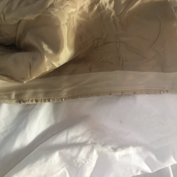 Le Chateau Jacket Fitted Suit Blazer Women's Size Med Beige Stripe Hook & Eye - Picture 13 of 14